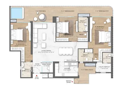 Type A 3.5 BHK Floor Plan